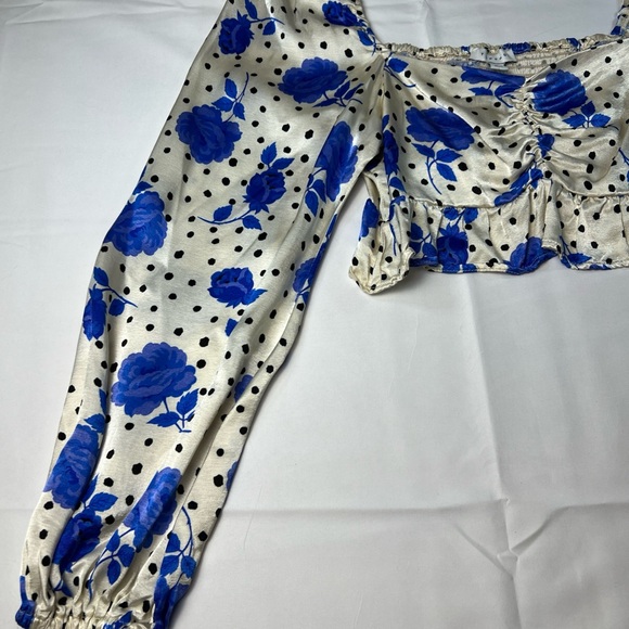 Topshop co-ord rose print‎ tie front blouse in blue - Picture 3 of 11